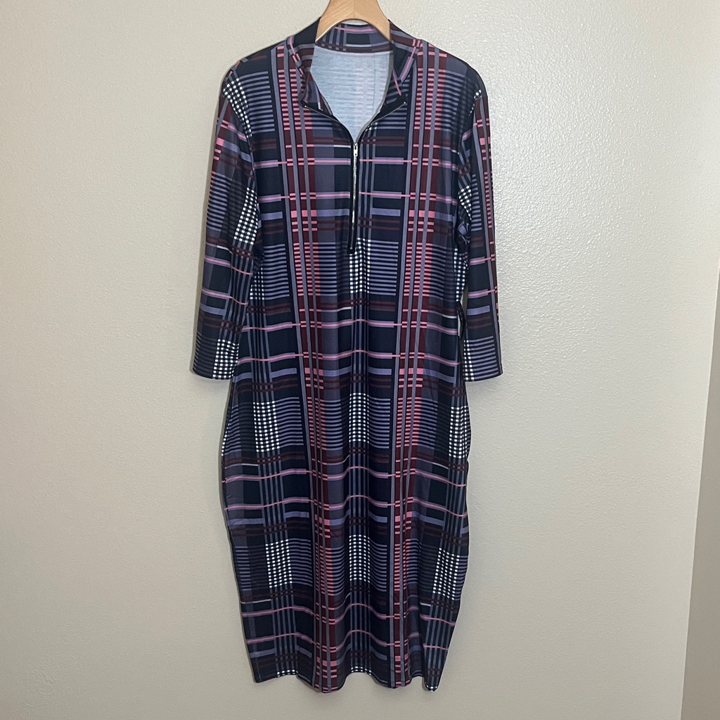 Nwot Bodycon Belt Sexy Plaid Half Zipper Plus Size Party Dress